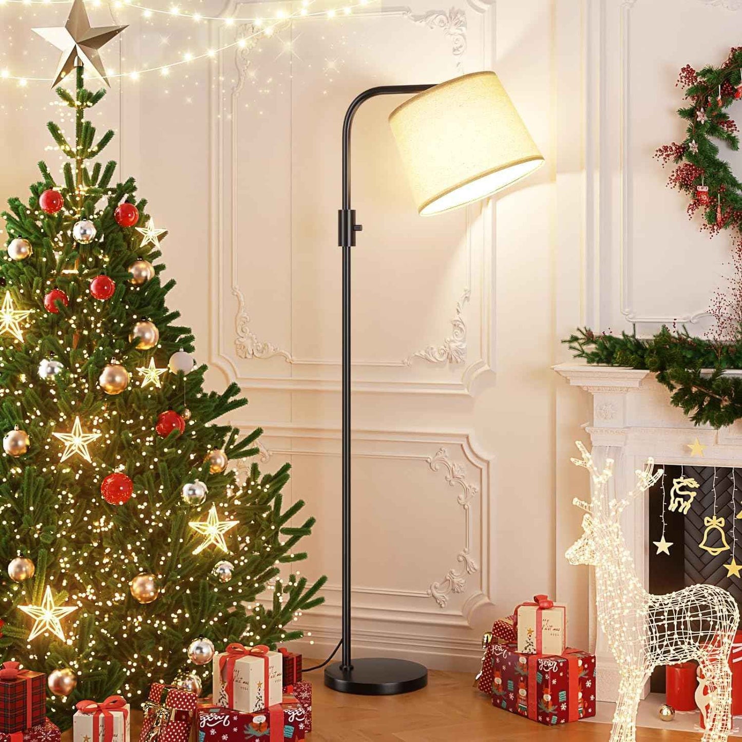 Modern Dimmable Floor Lamp with 9W LED Bulbs - Stylish Standing Light for Living Room & Bedroom (Gold & White)