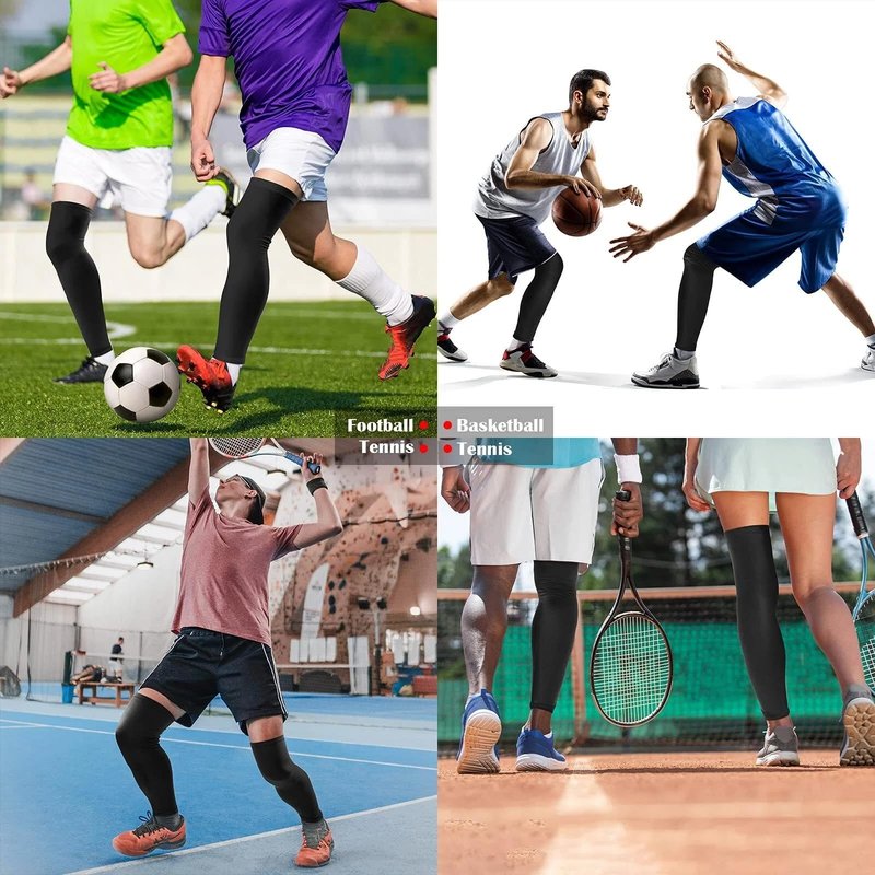 Skylety Leg Sleeves Compression Long Knee Sleeve UV Preserve for Men Women Sport Basketball Football (Black,6 Pieces)