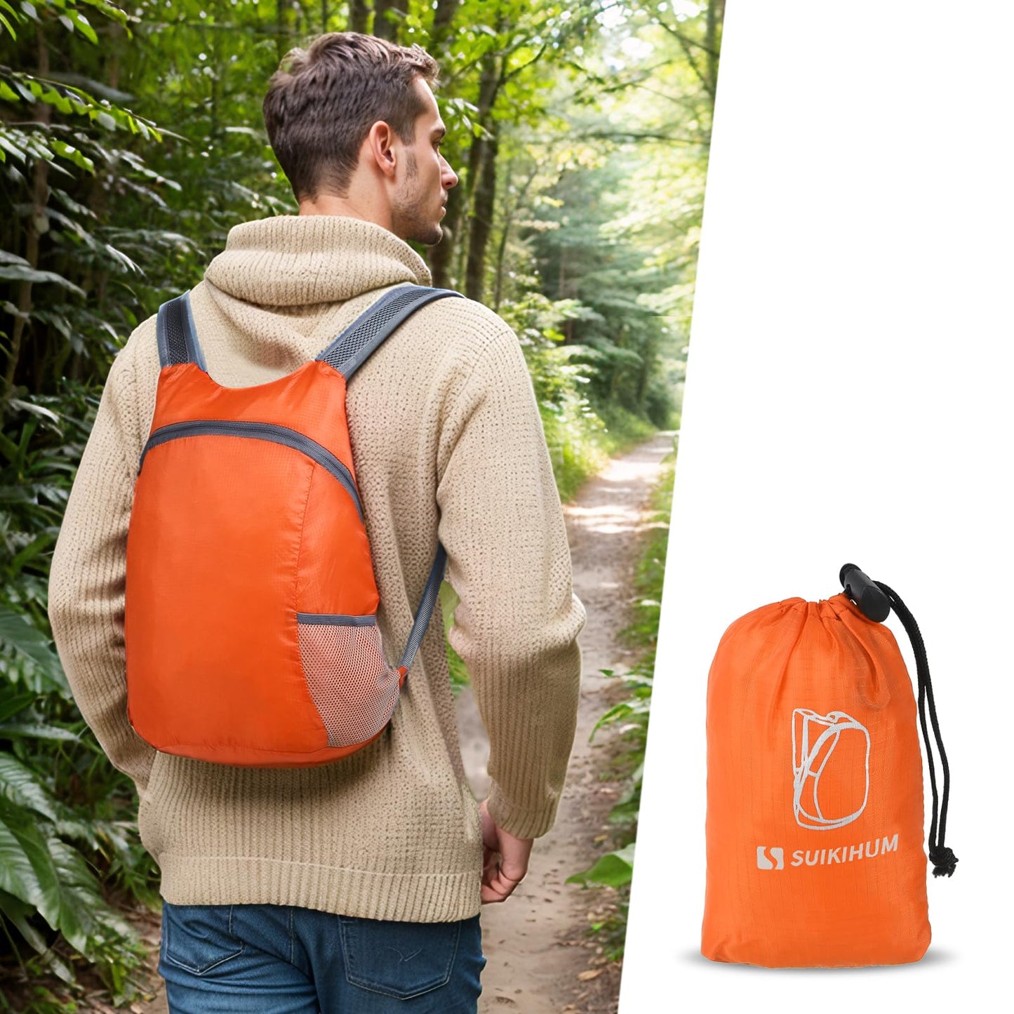 SUIKIHUM 20L Ultra Hiking-Daypack Lightweight Foldable Travel Packable Backpack for Camping Cycling Outdoor,orange