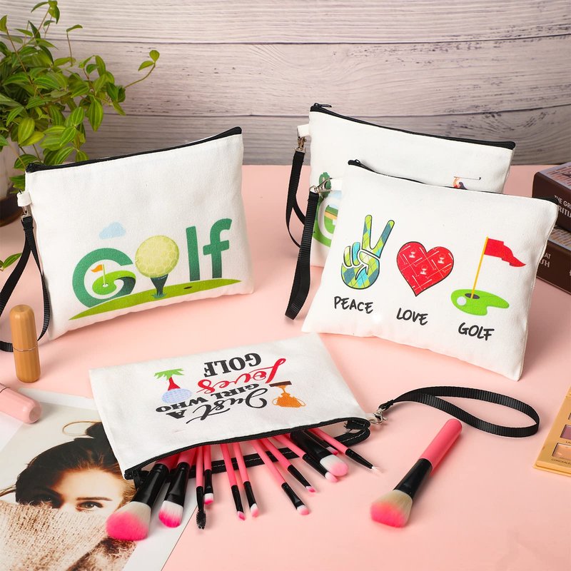 Kacctyen 4 Pcs Golf Gifts for Women Golfer Cosmetic Makeup Bags Golf Player Gifts Inspirational Golfing Pouch Zipper Travel Bag Portable Wristlet Wallet Accessories for Golfing Lover Player, 4 Styles
