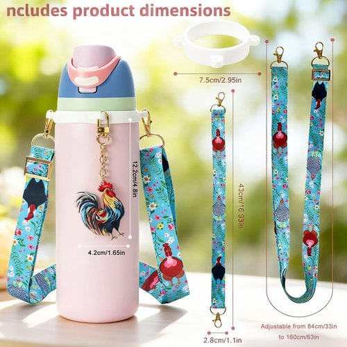 Basketball Accessories Set Compatible for Owala Water Bottle 24 oz,32 oz,40 oz,Tumbler,FreeSip - Includes Shoulder Strap,Handle Strap,Silicone Ring,Keychain Charm,Basketball Gifts for Women Men