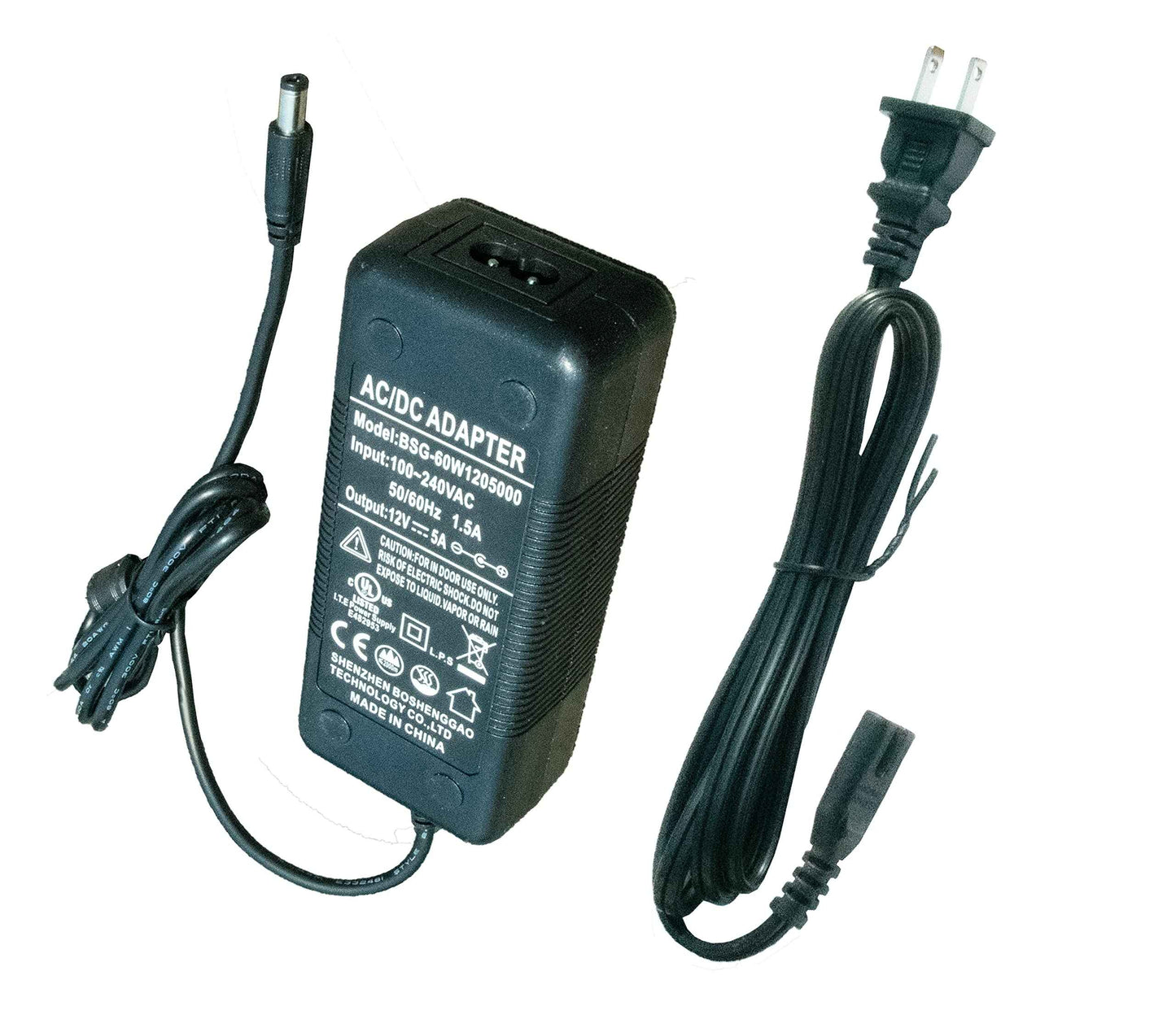 HappyBird Lighting Universal 5 Amp 12V Power Supply Adapter - AC 100-240V to 12V - 5.5 x 2.1mm Output Jack for LED Strips, CCTV Cameras, Light Bars