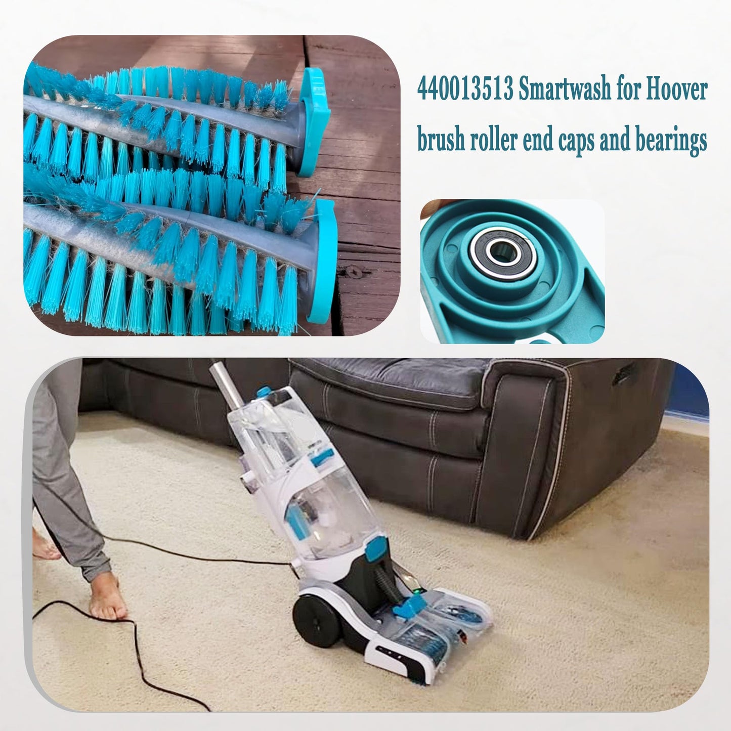 440013513 Brushroll End Cap & Bearing for Hoover Smartwash Pet Cleaner FH52000, FH52000G, FH52001, FH52001G Compatible with Dirt Devil, and Royal Vacuum Cleaners Parts (Set of 1)