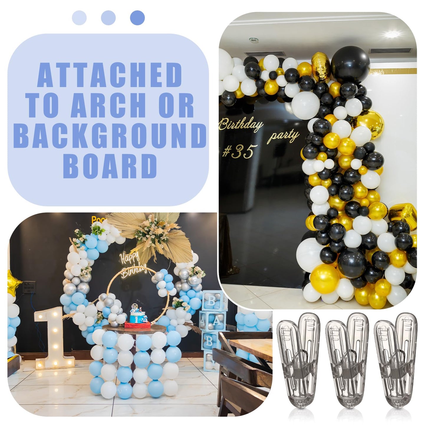 LemonRoad 20 Pack Balloon Arch Clips Plastic Spring Clamps 2.4 Inch Heavy Duty Clip for Balloon Arch Kit Birthday Decoration Crafts Backdrop Woodworking Photography Studios (Translucent Black)