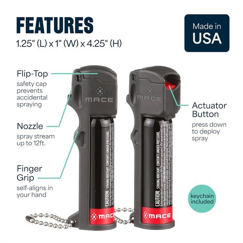 Mace Pepper Spray - Max Strength OC Formula with UV Dye | Ergonomic Grip, 12 Feet Range, 0.63 oz