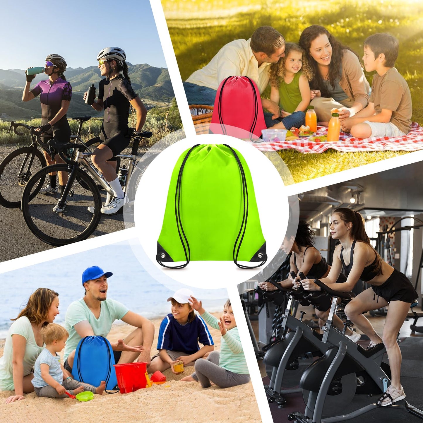 Grneric Drawstring Bags 28 PCS Drawstring Backpack Bulk String Backpack Cinch Bag Sackpack for Men Women Gym (Light Green)