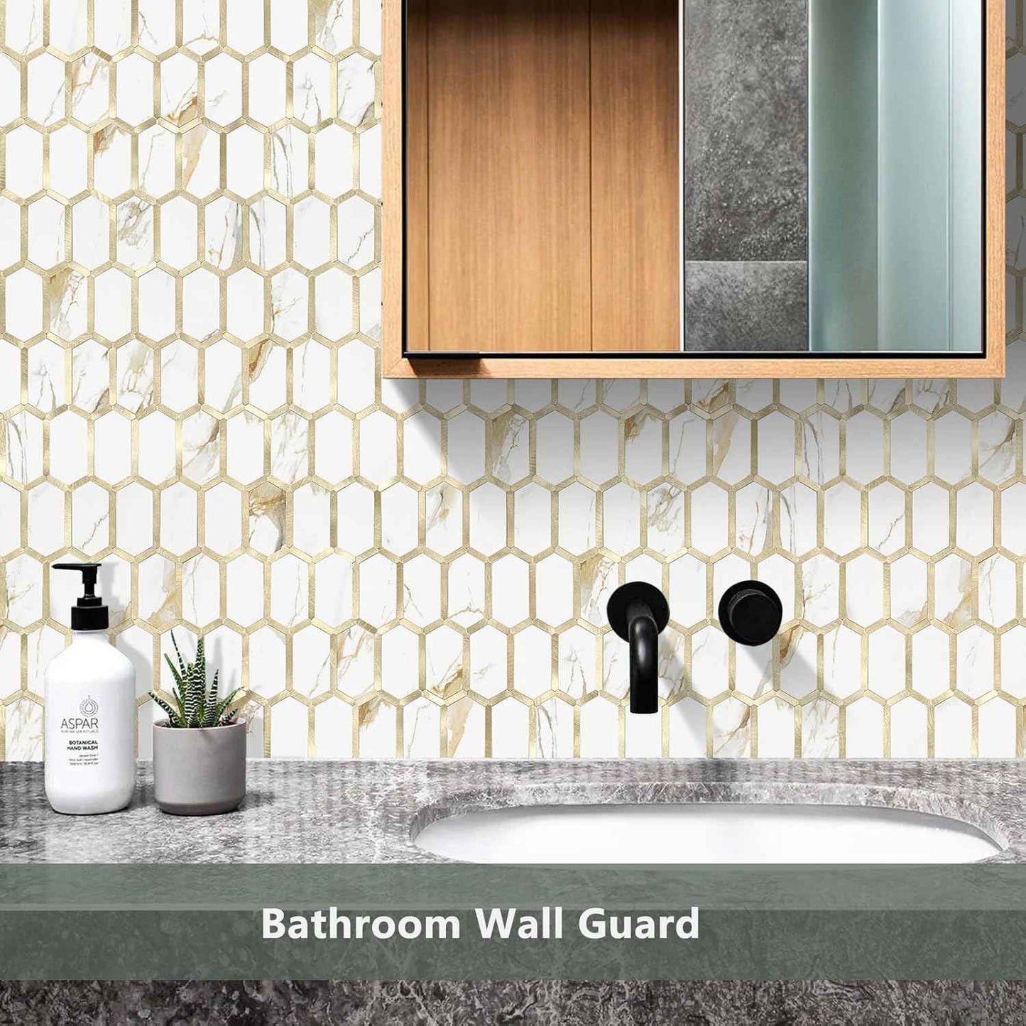 Glossy Wood Grain Peel and Stick Backsplash Tile - 10 Sheets Hexagon Mosaic for Kitchen & Bathroom, 12.4 x 12 Inch