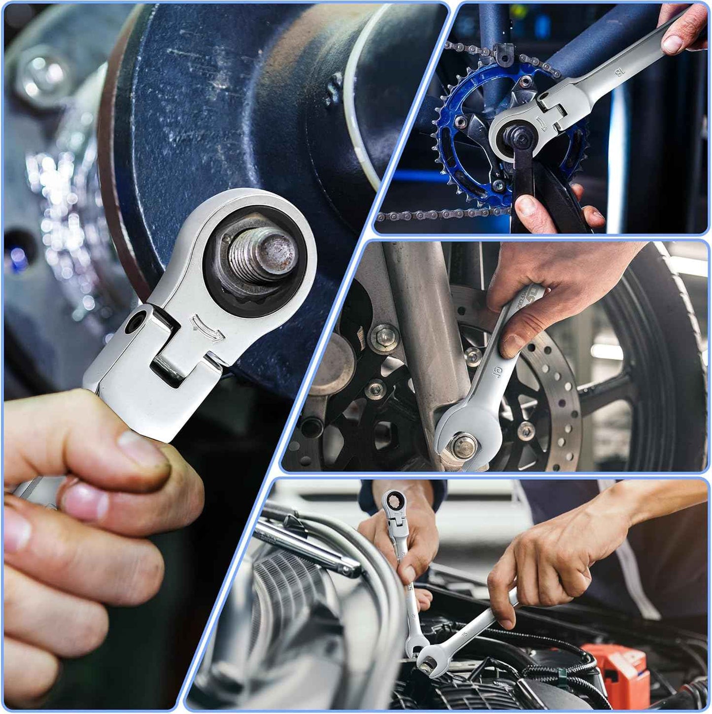 14-Piece Metric Ratcheting Wrench Set - Flex-Head, 72 Tooth, Cr-V Steel with Storage Case (6-19mm)