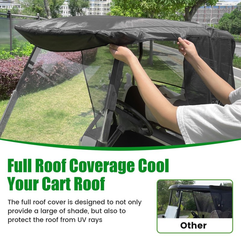 10L0L 2-Passenger Golf Cart Sun Shade Cover for Yamaha G29 Drive 2007-2016, 3 Sides Roll Up, Heat Reflective Layer & Breathable Mesh Sunshade Screen, Foldable UV Heat Resistant (Roof: 63" L X 45" W)