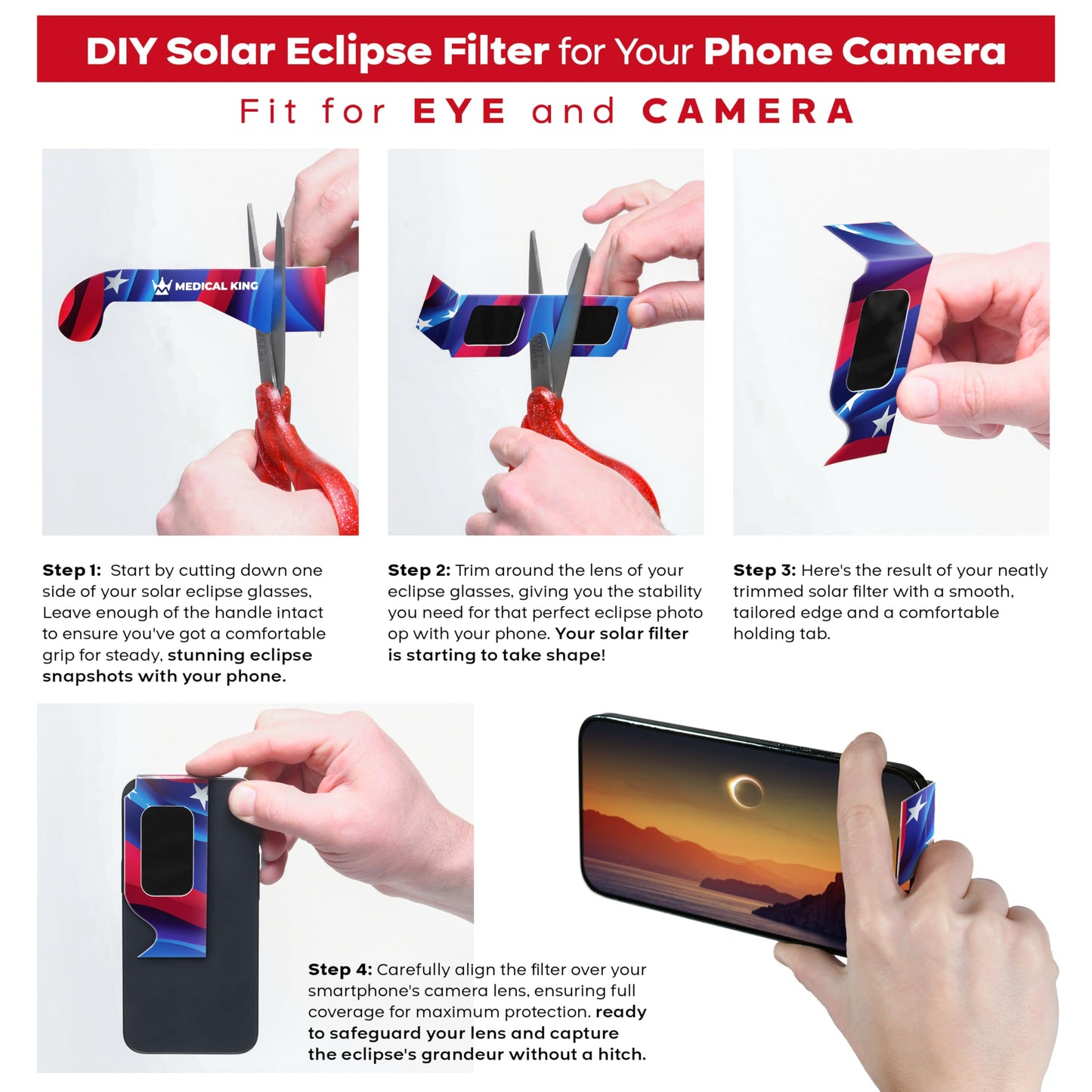 Medical king Solar Eclipse Glasses (10 pack) 2024 CE and ISO Certified Safe Shades for Direct Sun Viewing Approved 2024