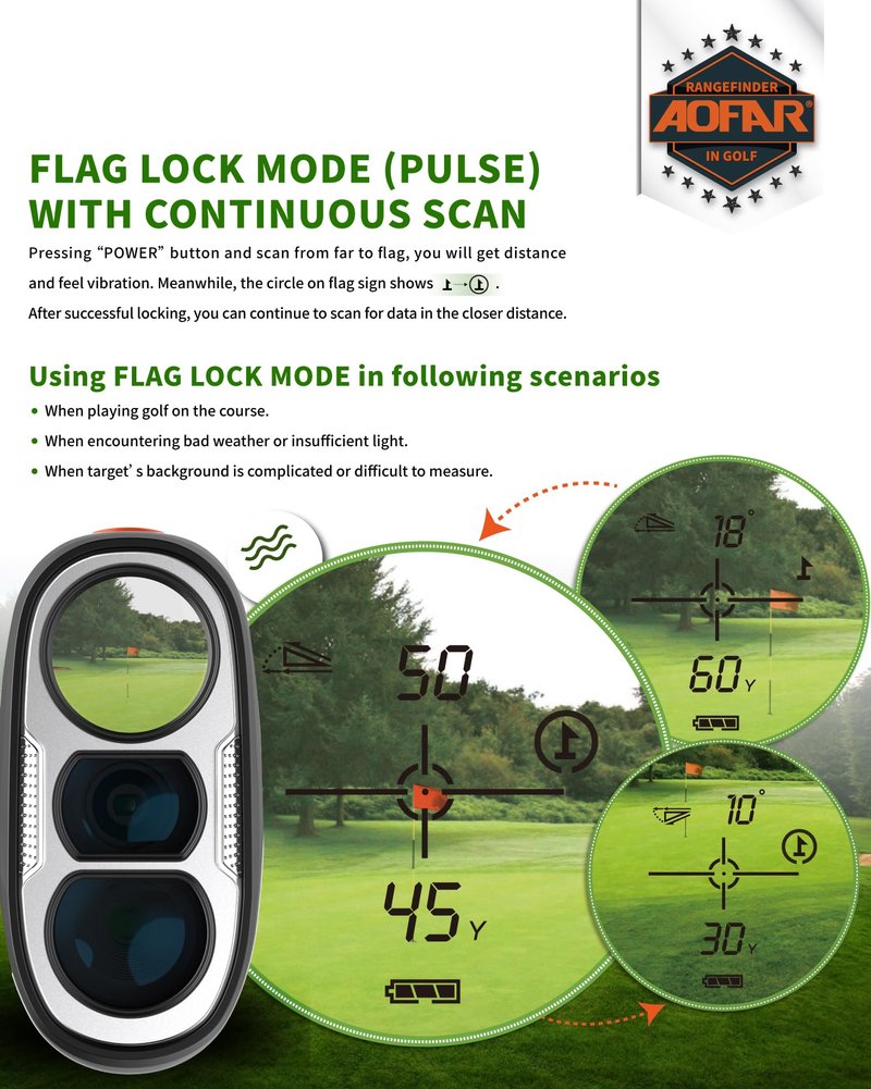 AOFAR GX-6F PRO Golf Rangefinder with Slope and Angle Switch, Flag Lock with Pulse Vibration and Continuous Scan, Tournament Designed, 600 Yards Rangefinder for Distance Measuring
