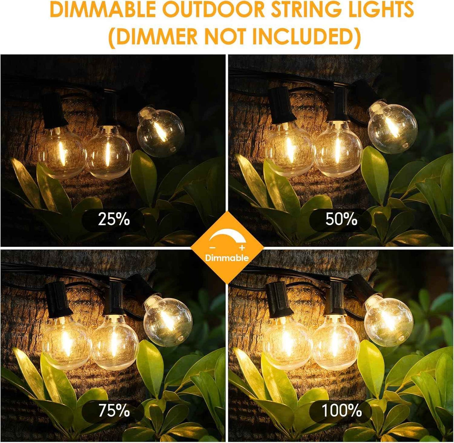 Outdoor String Lights 100FT - G40 Globe Patio Lights with 54 Waterproof LED Bulbs - Black Wire