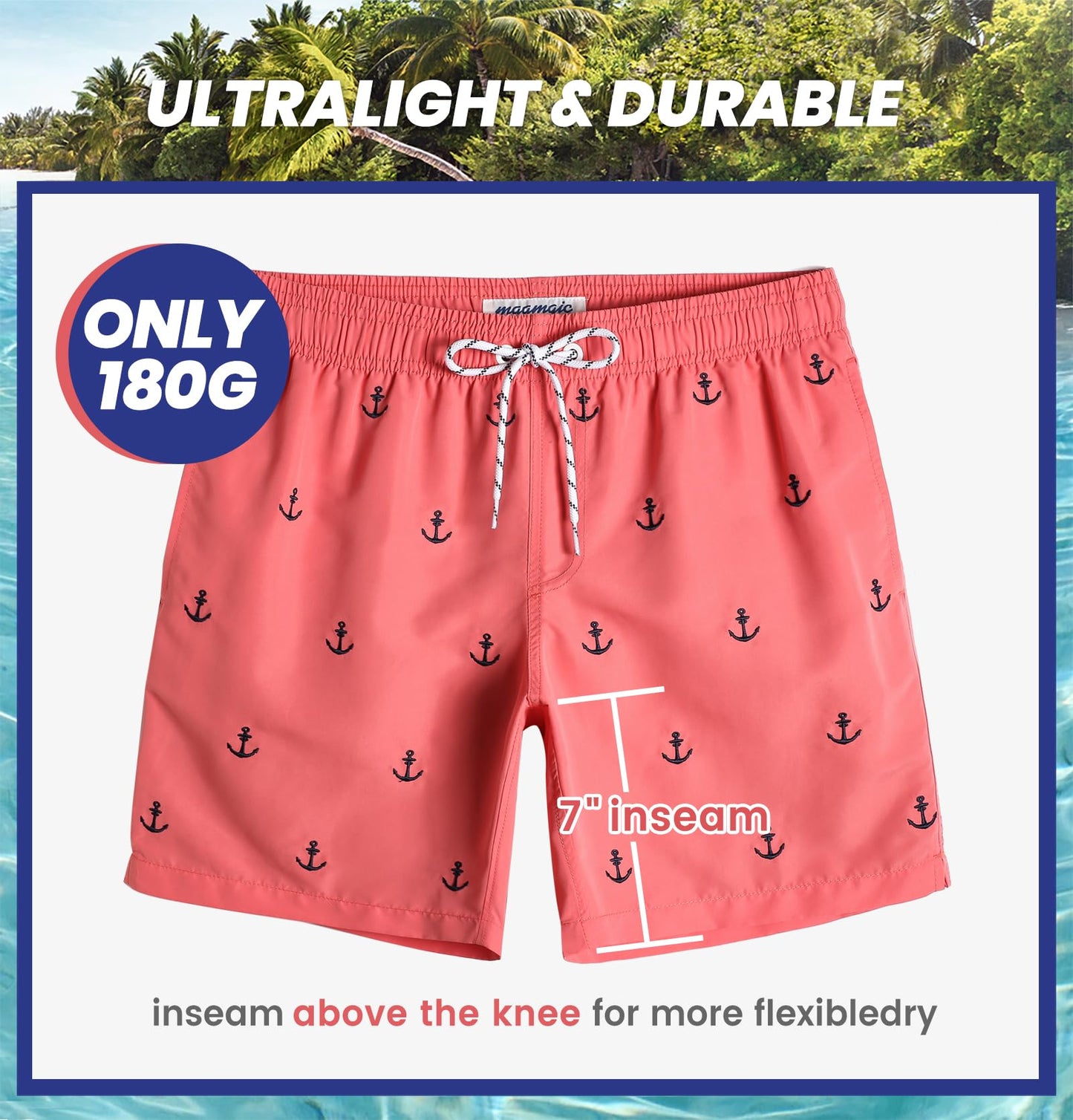 MaaMgic Mens Quick Dry Anchor Swim Trunks with Mesh Lining Swimwear Bathing Suits,Red-glm009,X-Large
