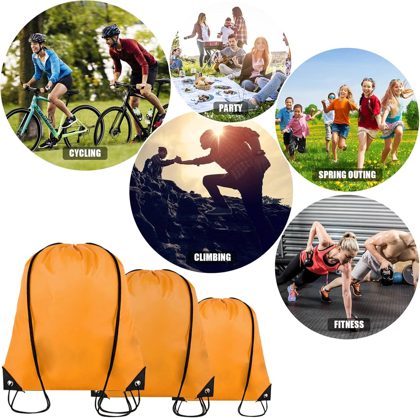 Skiennix 60-Piece Drawstring Backpack Set - Durable Cinch Sackpacks for Gym & Party (Orange)