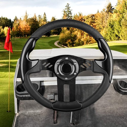 LEAPGOMAX Golf Cart Steering Wheel with Premium Grip Leather and Ergonomic Design Fit for EZGO TXT/RXV/Marathon, Club Car DS/Precedent/Tempo/Onward, Yamaha G1-G29 Carts (Black)