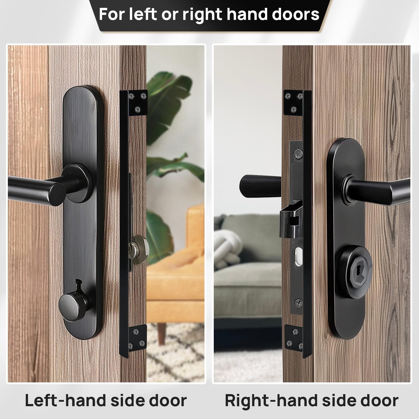 Catephe Door Latch Cover, 2 Pcs Door Latch Guard Plate, L Shaped Security Reinforcement Striker Plates, Cover The Gap Between Door Lock and Door Frame(Black)