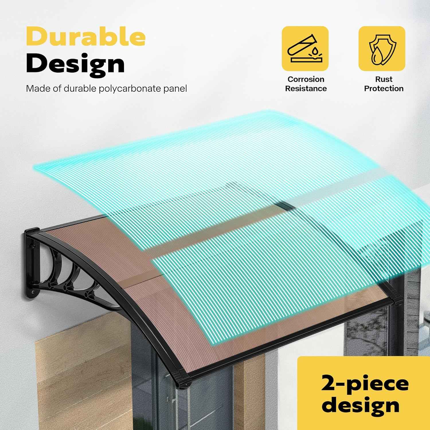 40-Inch VIVOHOME Polycarbonate Window Door Awning Canopy - Brown with Black Bracket