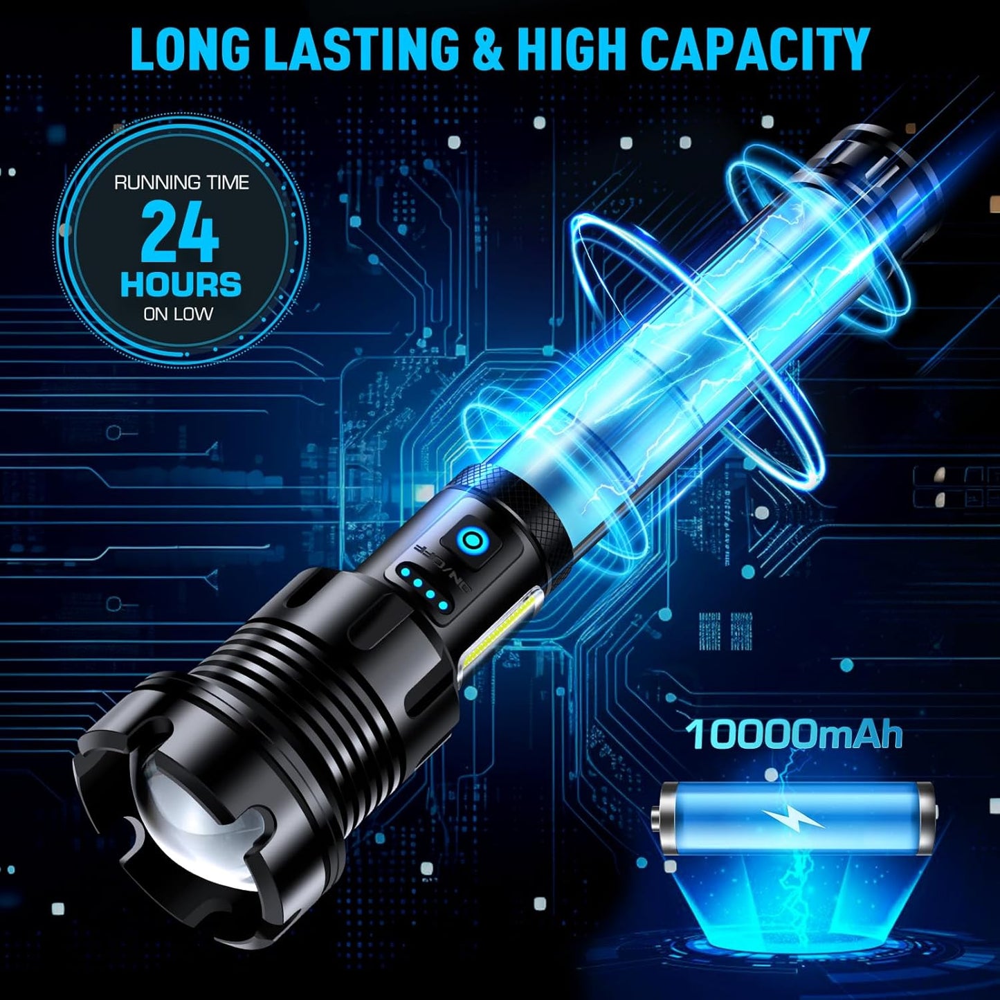 9000 Lumens Rechargeable Tactical Flashlight - Super Bright LED, 14 Modes, Waterproof for Camping & Emergencies