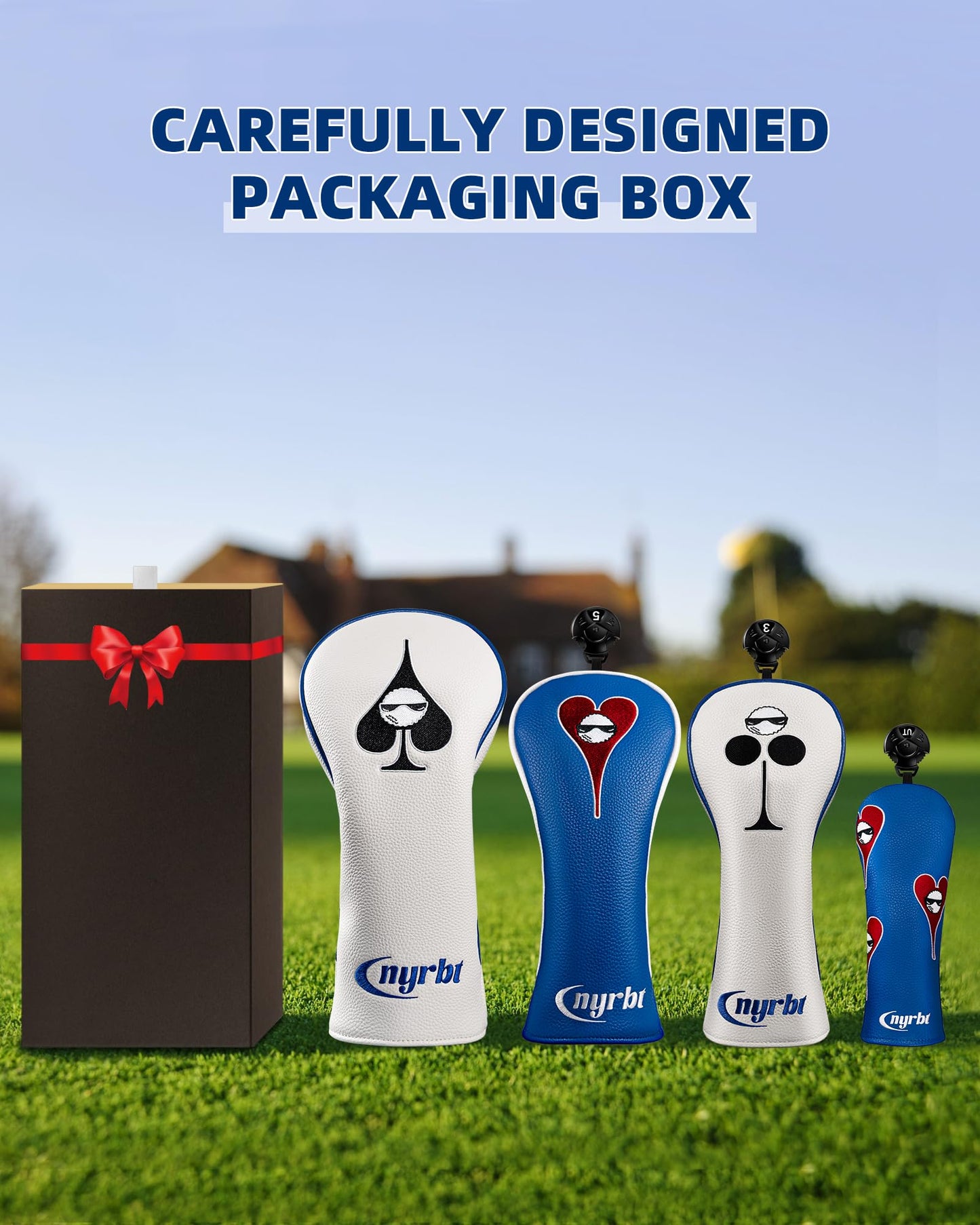 Golf Club Head Covers, Poker Golf Headcovers for Woods and Driver Fairway Hybrids Women Men, Premium PU Leather Magnetic Blade and Mallet Putter Covers 1, 3, 5 and X