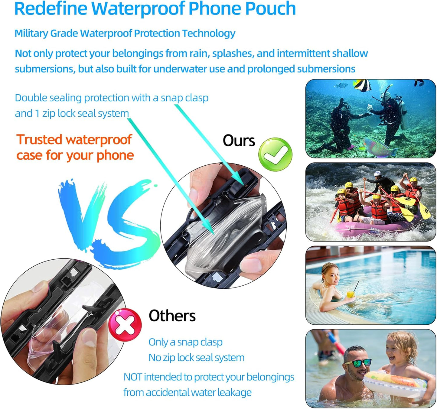 AiRunTech Waterproof Fanny Pack - IPX8 Dry Bag for iPhone 16/15/14/13/12/11 Pro Max | Ideal for Snorkeling, Beach & Pool