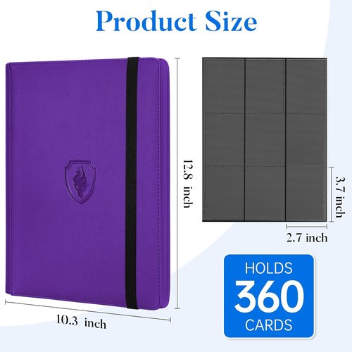 Fabmaker Premium 9 Pocket Card Binder - Sturdy PU Cover for 360 Cards | Sleek Purple Trading Card Album