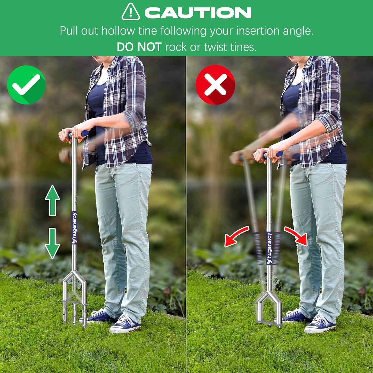 Core Aerator Lawn Tool - Manual Push Aerator with 3 Replaceable Tines for Healthy Grass