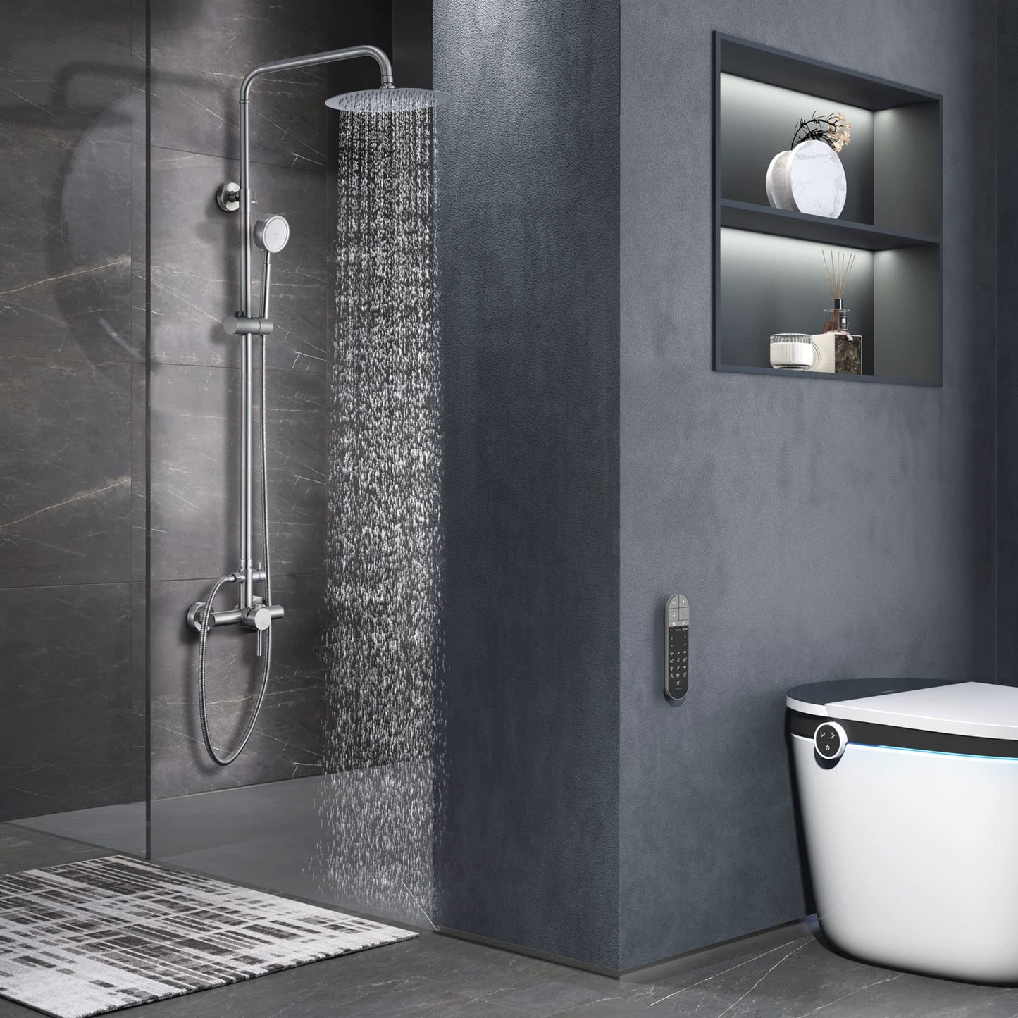 Foroute SS304 Shower Faucet Set - Outdoor Kit - Outdoor Fixtures with Brushed Nickel Shower Head & Handheld Spray, High Pressure