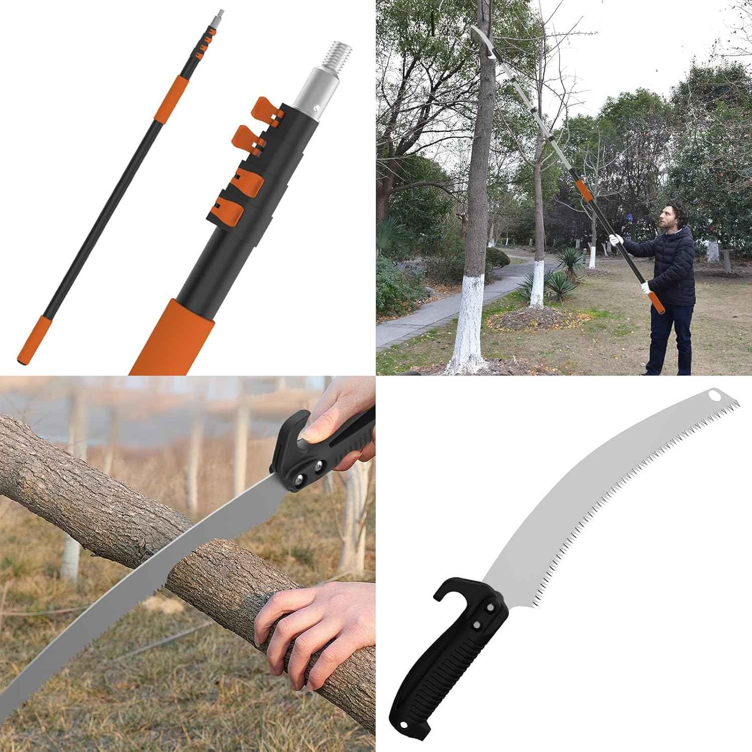 AgiiMan 26FT Telescoping Pole Saw for Tree Trimming - 19" Detachable Pruning Saw with Non-Slip Handle