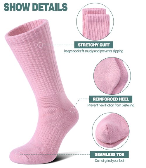 LANLEO Merino Wool Hiking Socks for Women Men Thermal Winter Warm Thick Cushion Moisture Wicking Crew Work Boot Socks 5 Pairs Solid Color C,Large