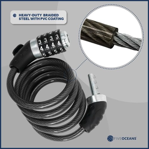 Five Oceans Bike Lock Cable, Combination Anti Theft Bike Locks Heavy Duty, Security Resettable Bicycle Lock with Mounting Bracket, 4 Feet Long for Bike, Motorcycle, Bicycle, Door, Gate, Fence - FO3957