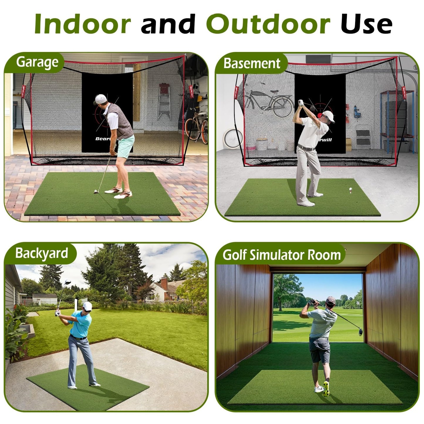 Bearwill Golf Mat 31mm, 5ft x 4ft Golf Hitting Mat for Indoor Outdoor Practice, High-Elasticity Elite Artificial Grass Simulator Turf Mat for Chipping Swing Driving Training