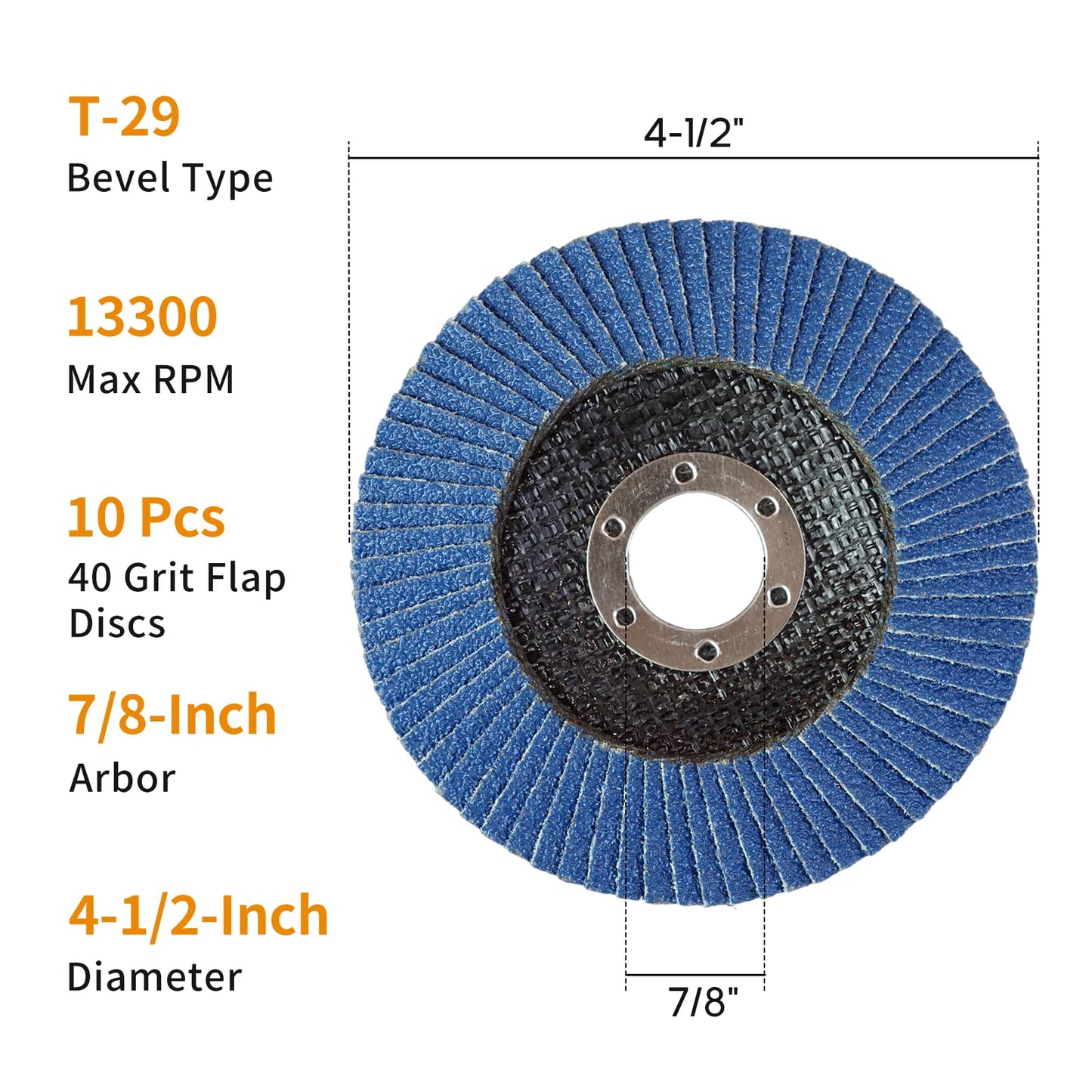 10 Pack Flap Discs 4 1/2 for Angle Grinder Sanding Disc, 40 Grit Grinding Disc, 4.5" x 7/8" Type 29 Zirconia Grinding Wheel for Metal, Wood, Stainless Steel Finishing