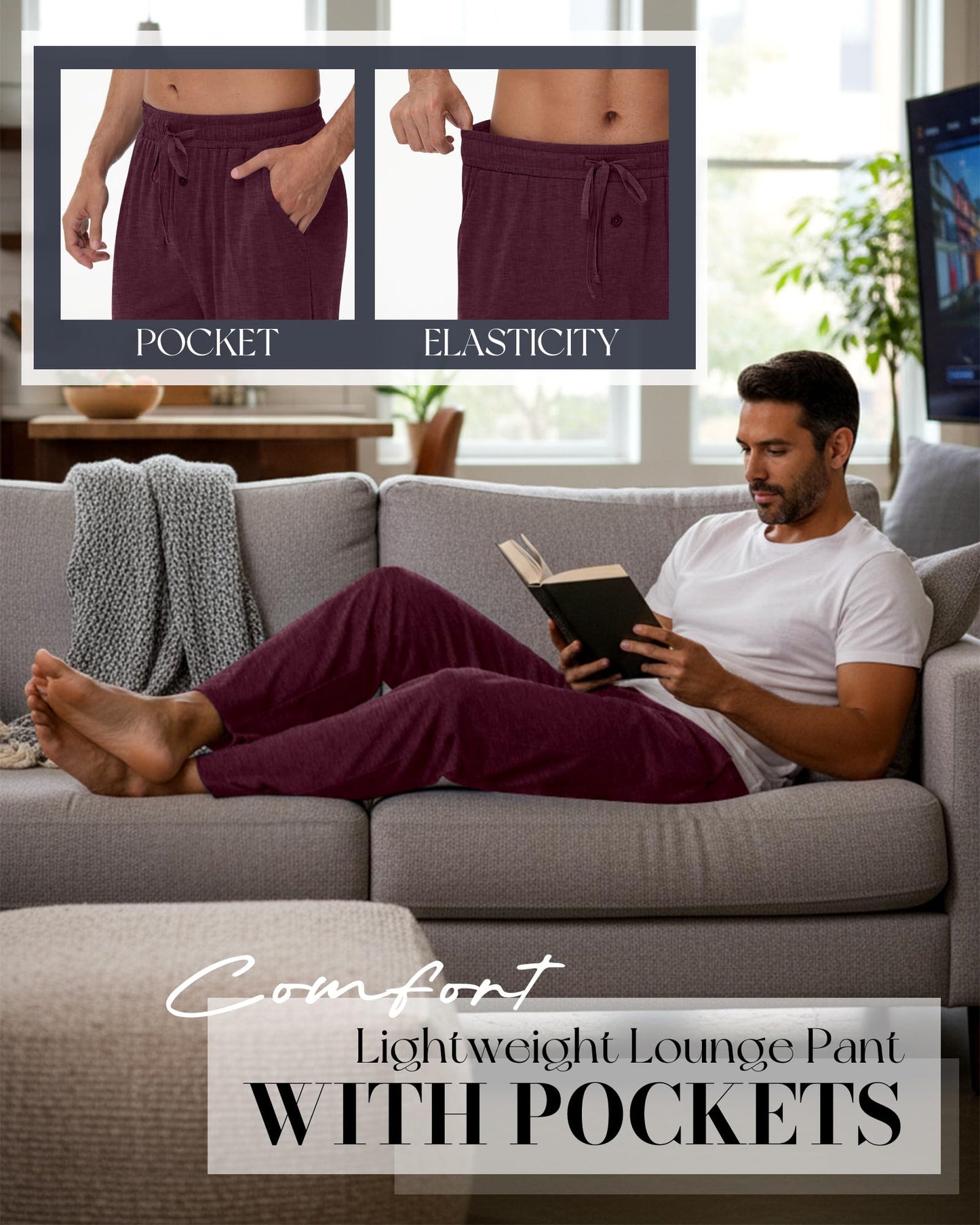 Neer 3 Pack Baggy Sweatpants for Men Knit Lightweight Lounge Pants Straight Leg Pajama Pant with Pocket(M,Black, Dark Grey, Navy Blue)