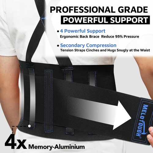 MELOTOUGH Back Brace for Men Lifting,Work Back Brace with Adjustable Shoulder Straps,Lower Lumbar Support for Heavy Lifting,Construction, Warehouse L/XL,Christmas Gifts for Men