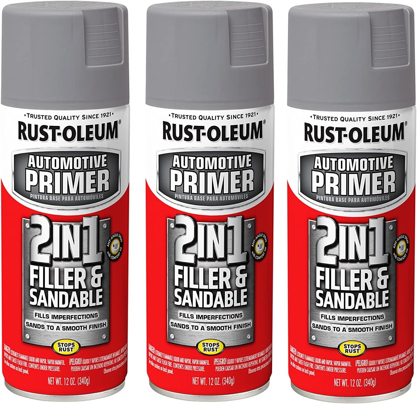 Rust-Oleum 2-in-1 Filler & Sandable Primer Spray - Gray, 12 oz (Pack of 6)