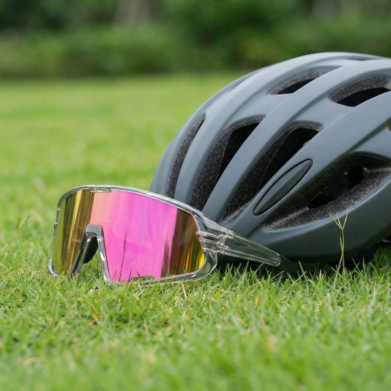 BangLong Running Sunglasses for Men Women - UV400 Protection Sports Sunglasses for Running Cycling Baseball Fishing(Grey Pink)