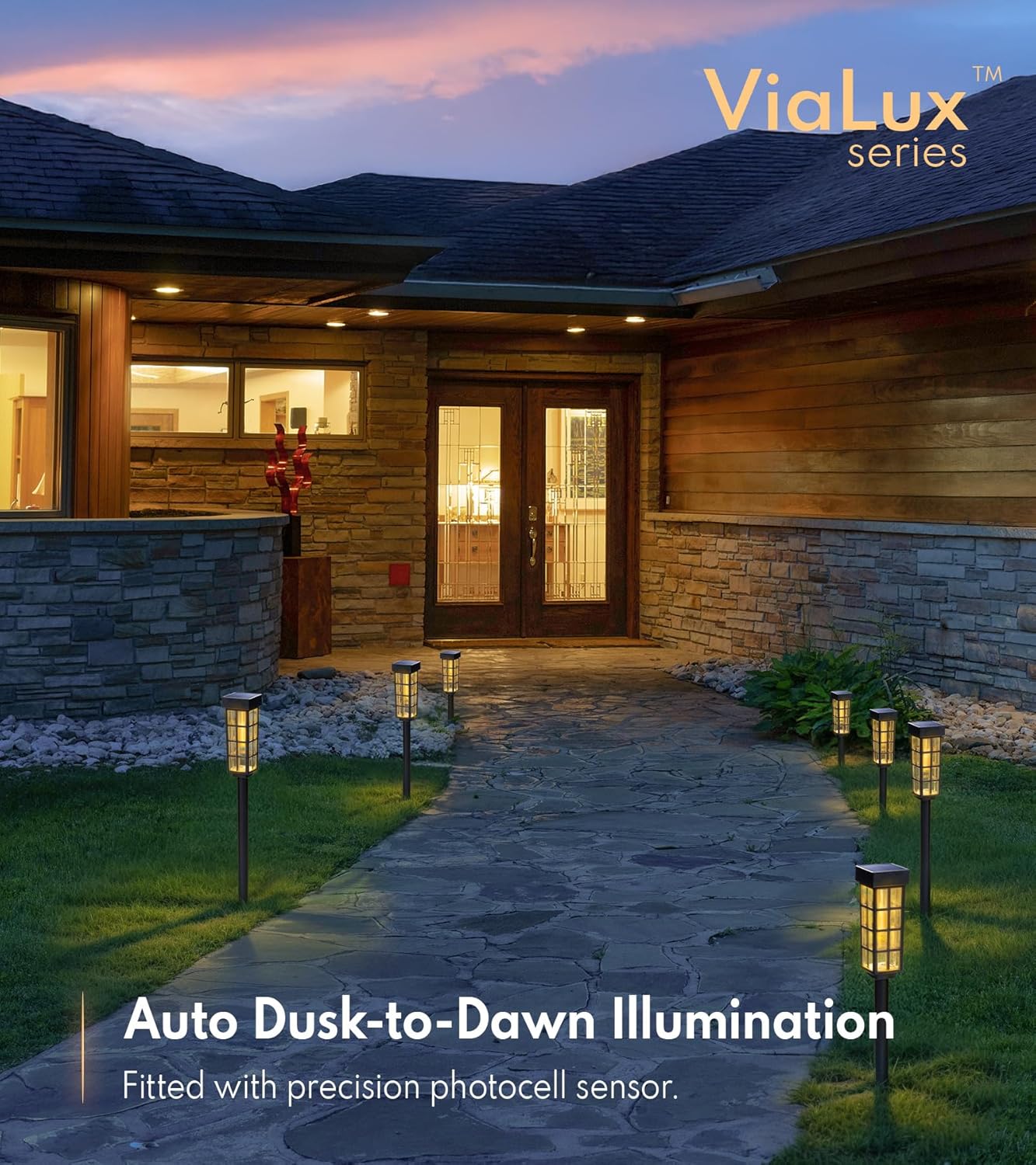 24" Solar Pathway Lights - 8 Pack Outdoor Garden Lights with Auto On/Off, Waterproof IP65