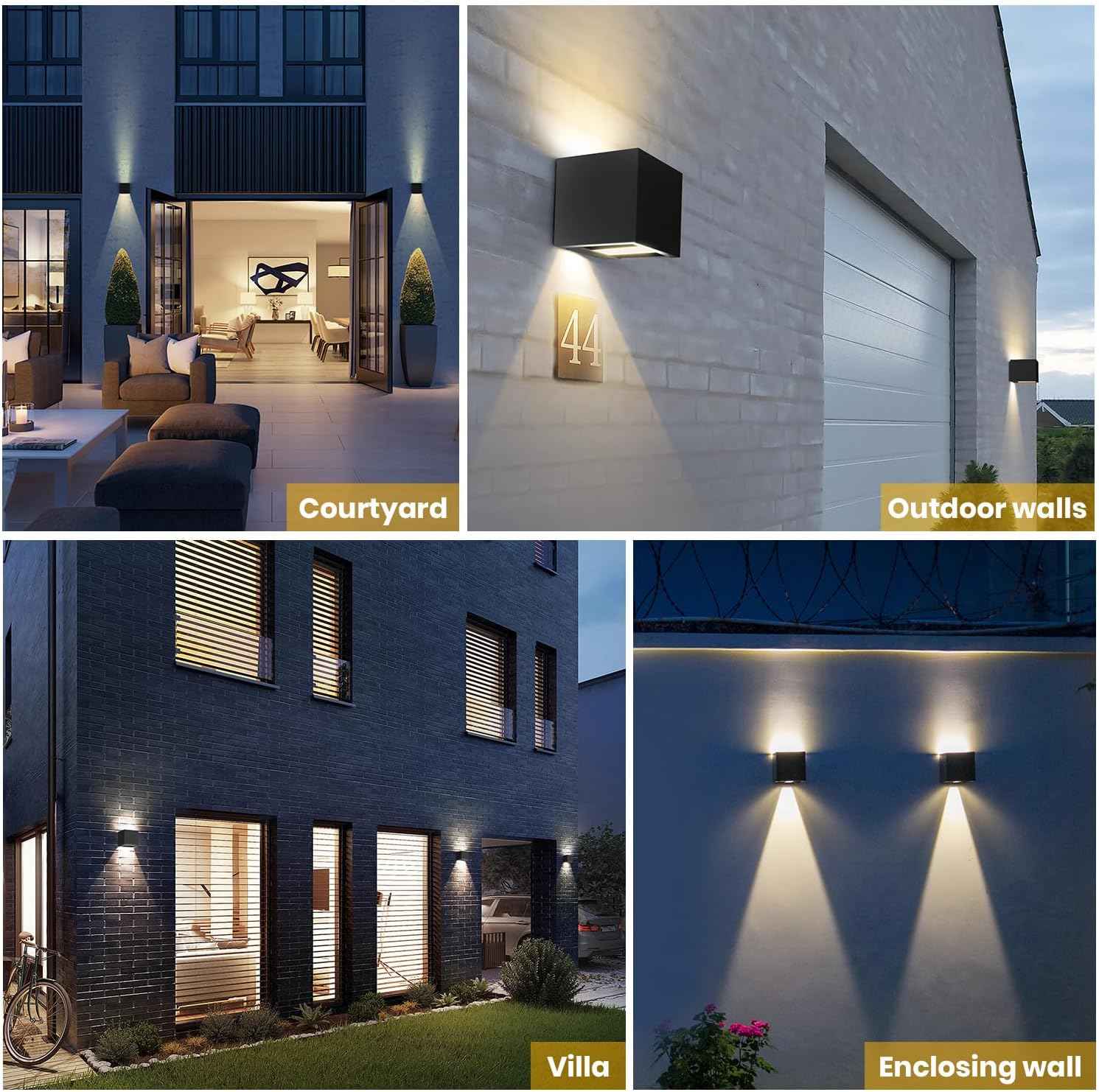 Up and Down Solar Wall Lights - 2pcs Waterproof 4000K 700LM Outdoor Cube Design for Porch, Patio & Yard Decor