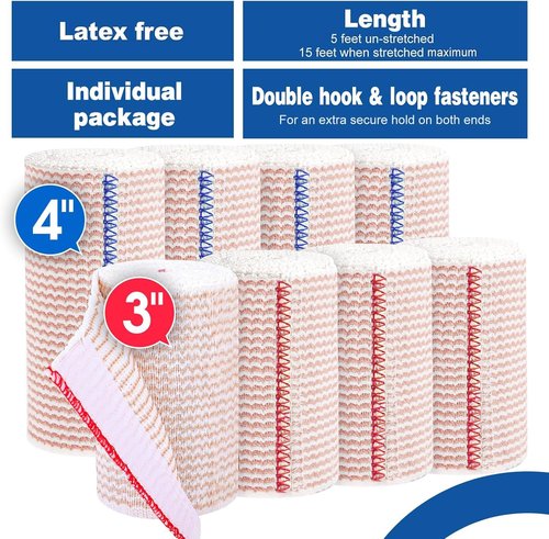 AZEN Premium 8 Pack Elastic Bandage Wrap (4x3, 4x4), Compression Wrap Bandage for Legs, Ankle, Knee, Tummy, Body, Latex-Free, Lymphedema Wraps for Legs