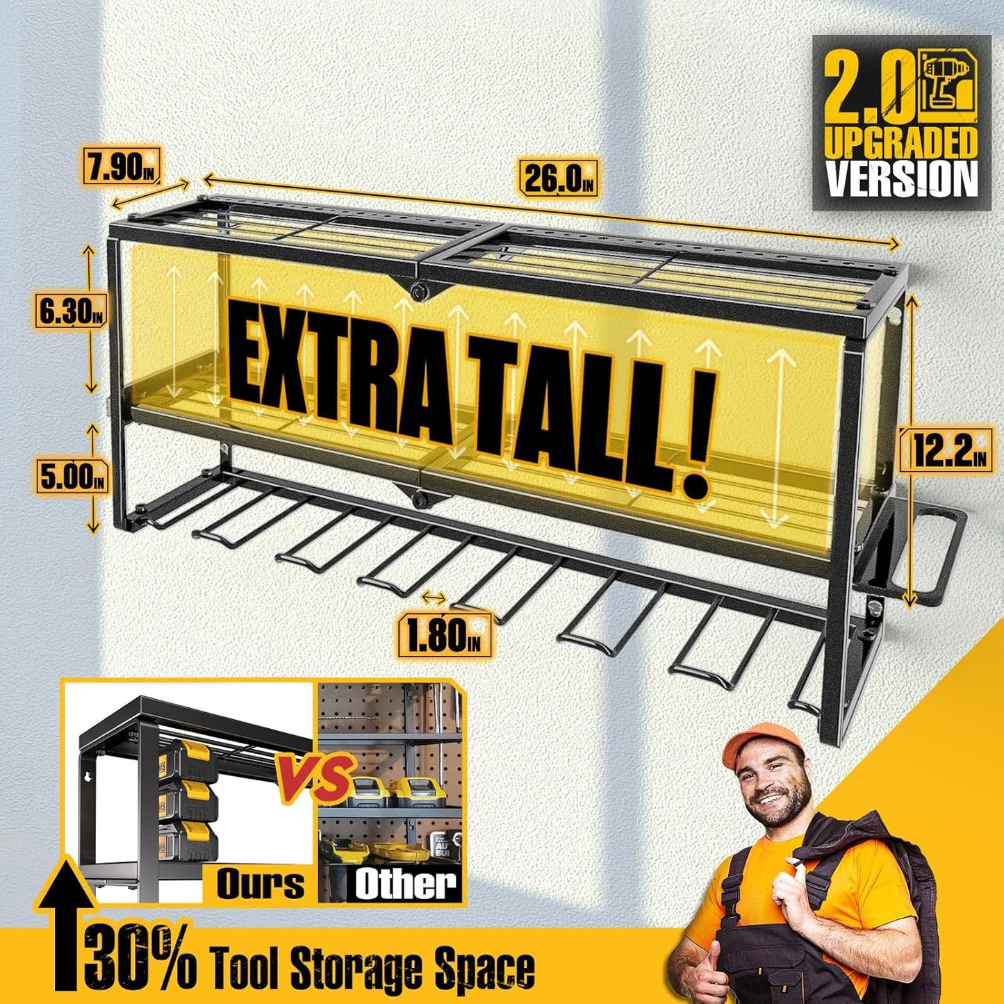 Heavy-Duty Power Tool Organizer with Charging Station | Wall-Mount Drill Holder & Storage Rack for Garage