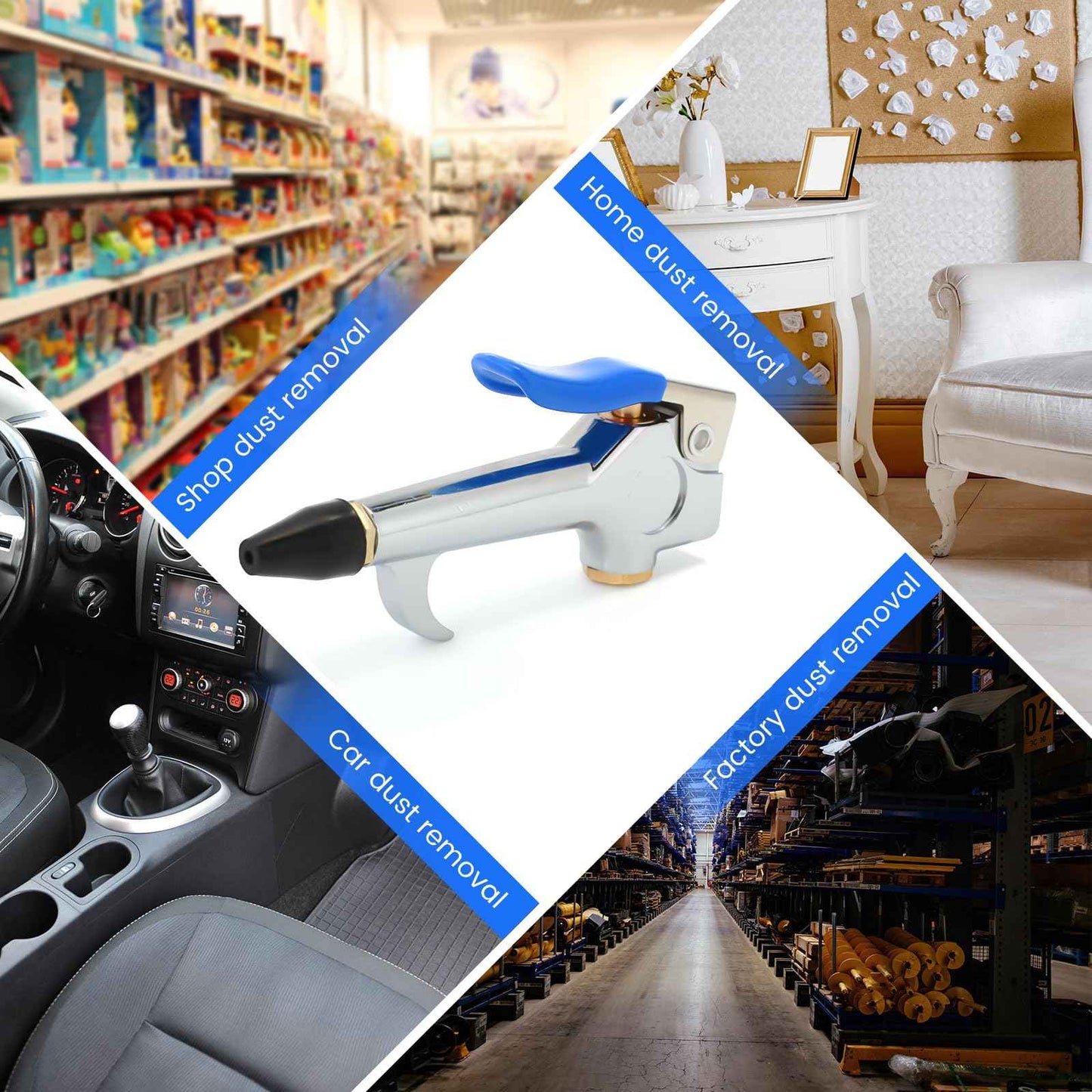 Honoson 4 Pieces 1/4 NPT Lever Blow Gun Air Nozzle Dust Cleaning Blower Gun with Rubber and Safety Tip Nozzles Air Tool for Home Shop Garage Industry(Blue)