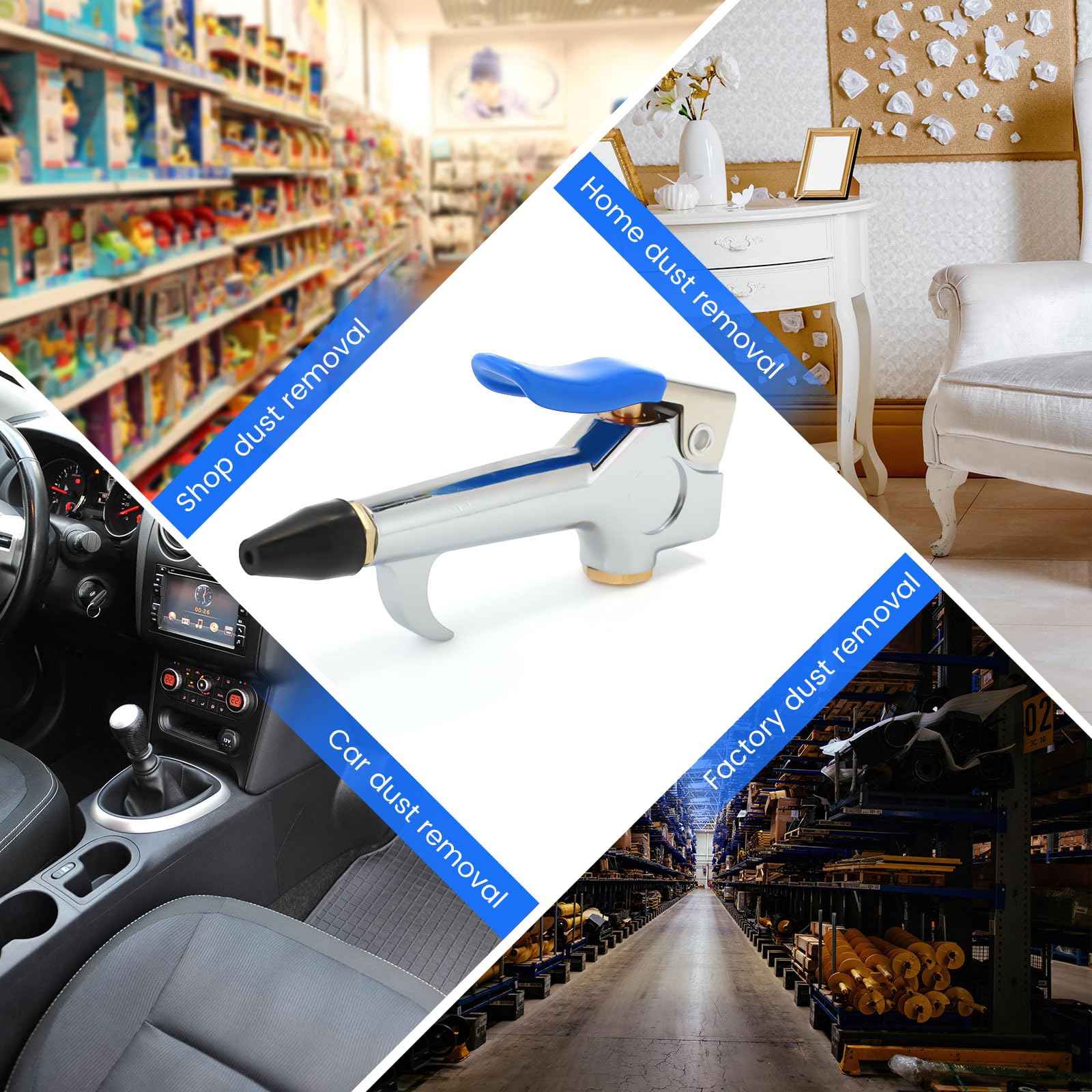 Honoson 4 Pieces 1/4 NPT Lever Blow Gun Air Nozzle Dust Cleaning Blower Gun with Rubber and Safety Tip Nozzles Air Tool for Home Shop Garage Industry(Blue)