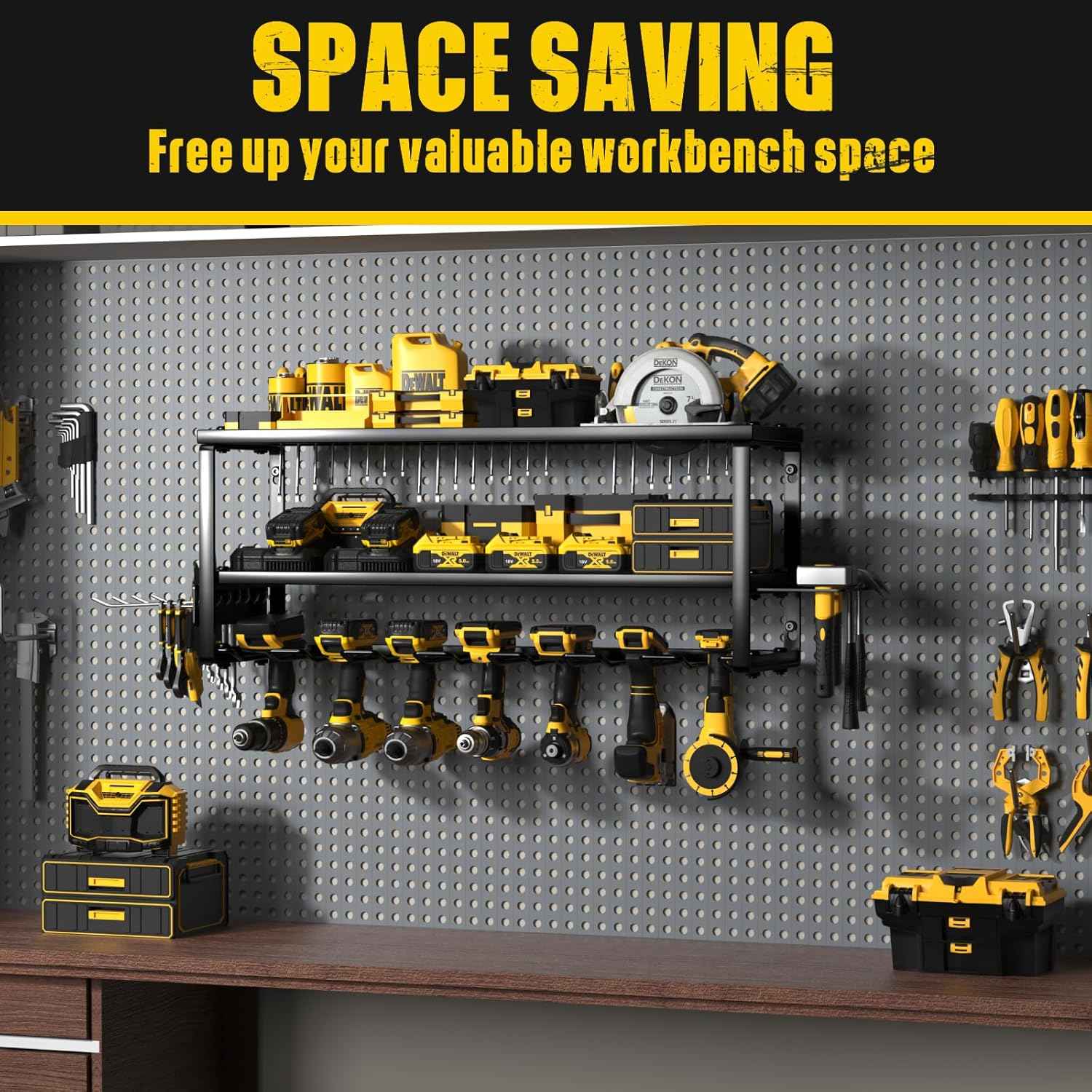 32-Inch Wall-Mounted Power Tool Organizer with Charging Station & 8 Slots for Garage