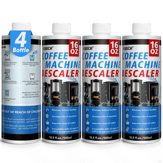 4 Pack Coffee Machine Descaler Cleaner -16 Uses,Descaling Solution for Nespresso Breville Keurig Jura &Delonghi - Coffee Machine Cleaners For All Coffee Makers & Espresso Machines,Glass Pot Cleaner