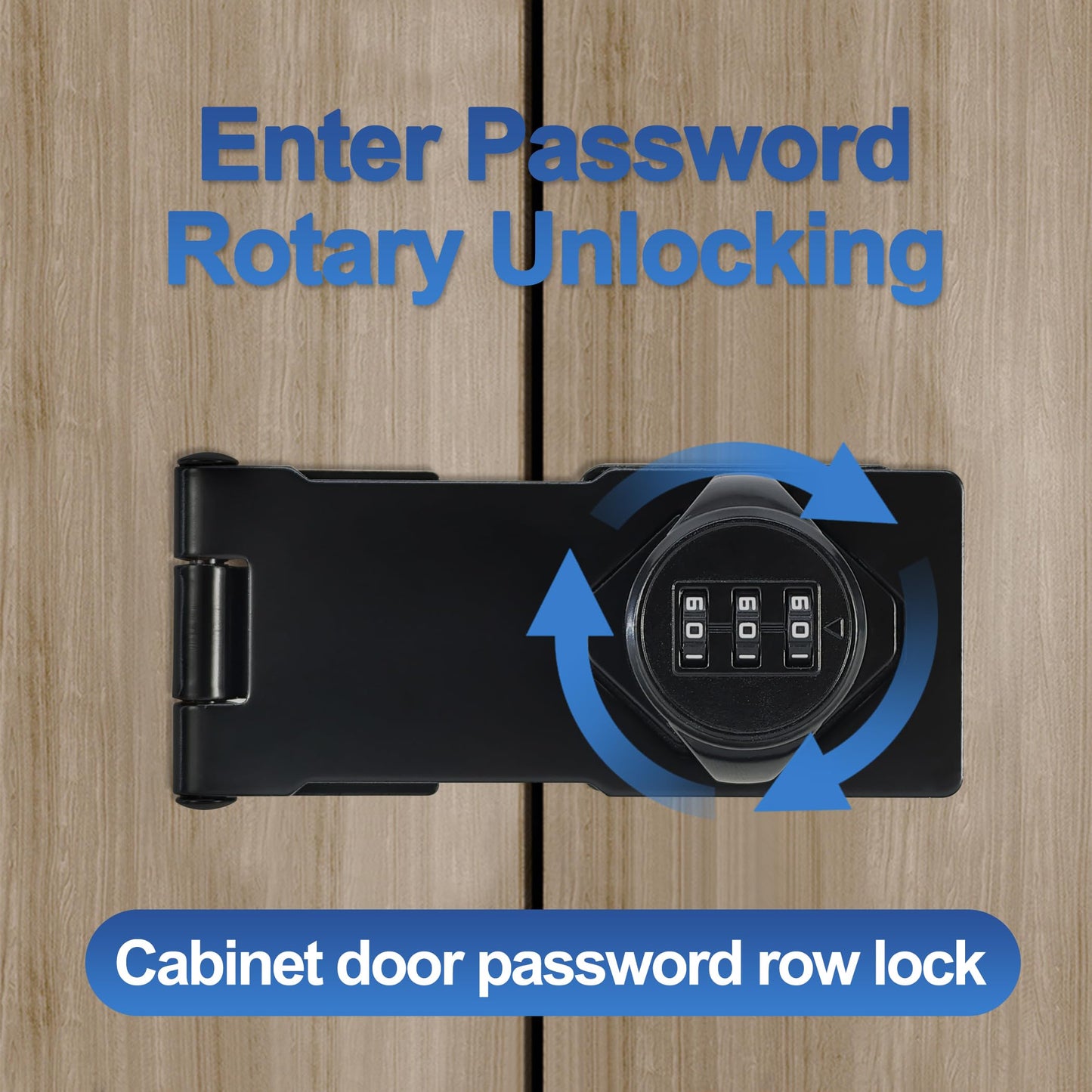 Redunest Password Rotary Hasp Locks,Black 1 Pack Cabinet Locks with Combination,Keyless Security Latch for Sliding Barn Door, Gate, Small Door, Closet, Drawers