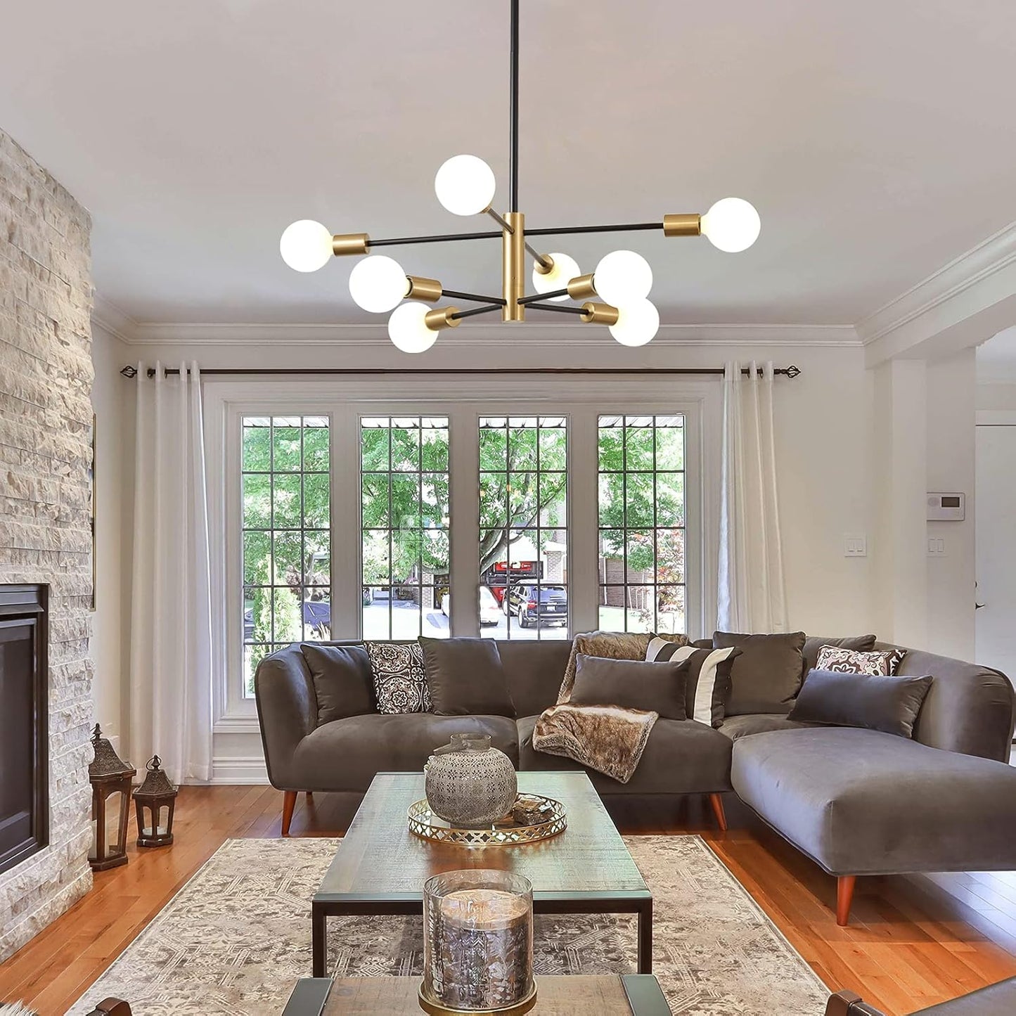 8-Light Gold Sputnik Chandelier - Modern Adjustable Ceiling Light for Dining Room, Kitchen & Foyer