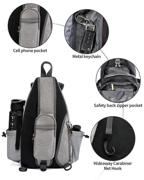 Foresee PickleballBag Men's Women's Pickleball BackpackTennisRacketballSlingBagPaddle BagLarge CapacitySafety Pocket withWaterBottleHolder (gray)