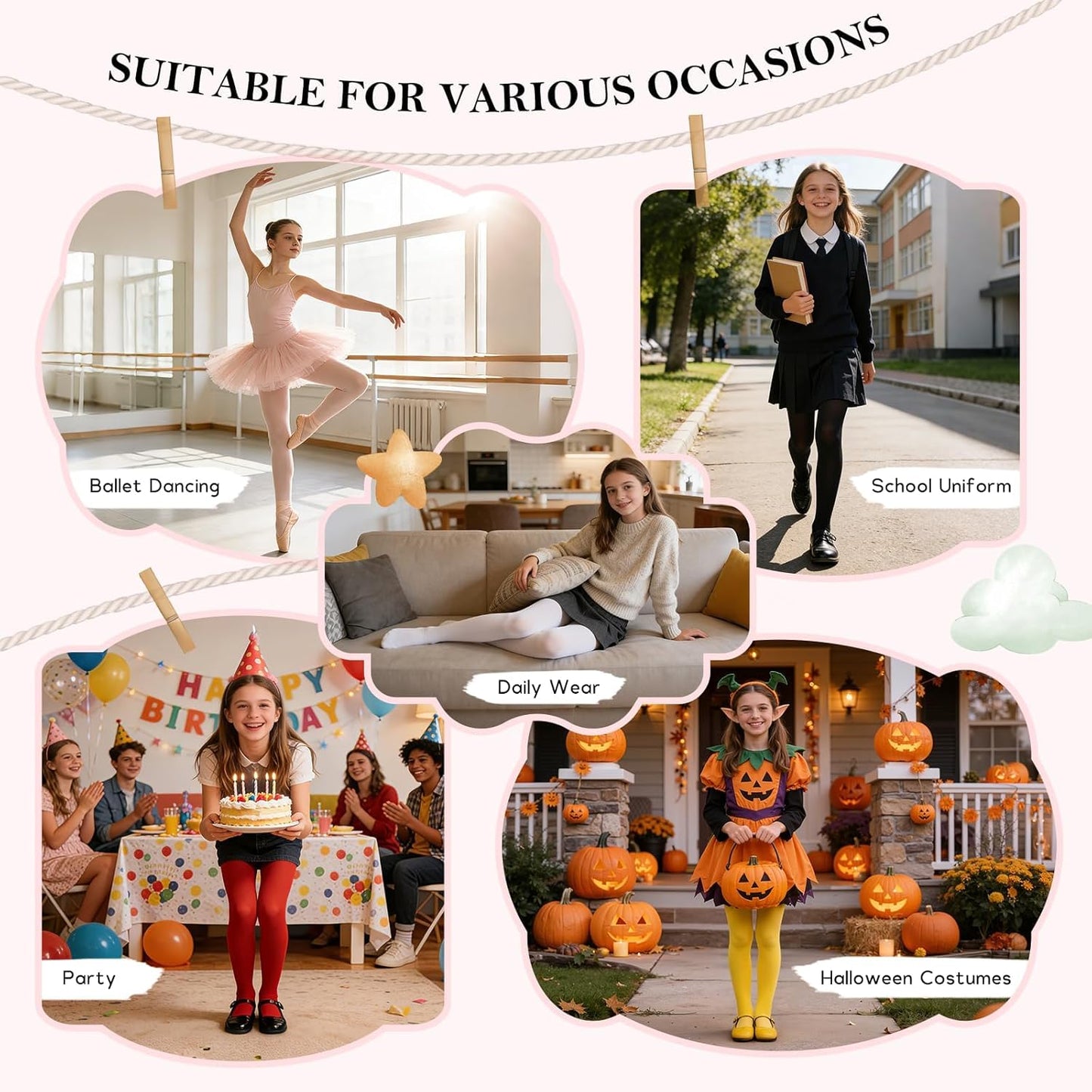 American Trends 6-Pack Toddler Ballet Tights - Soft, Versatile Tights for Girls Ages 1-14 | Perfect for Dance and Daily Wear