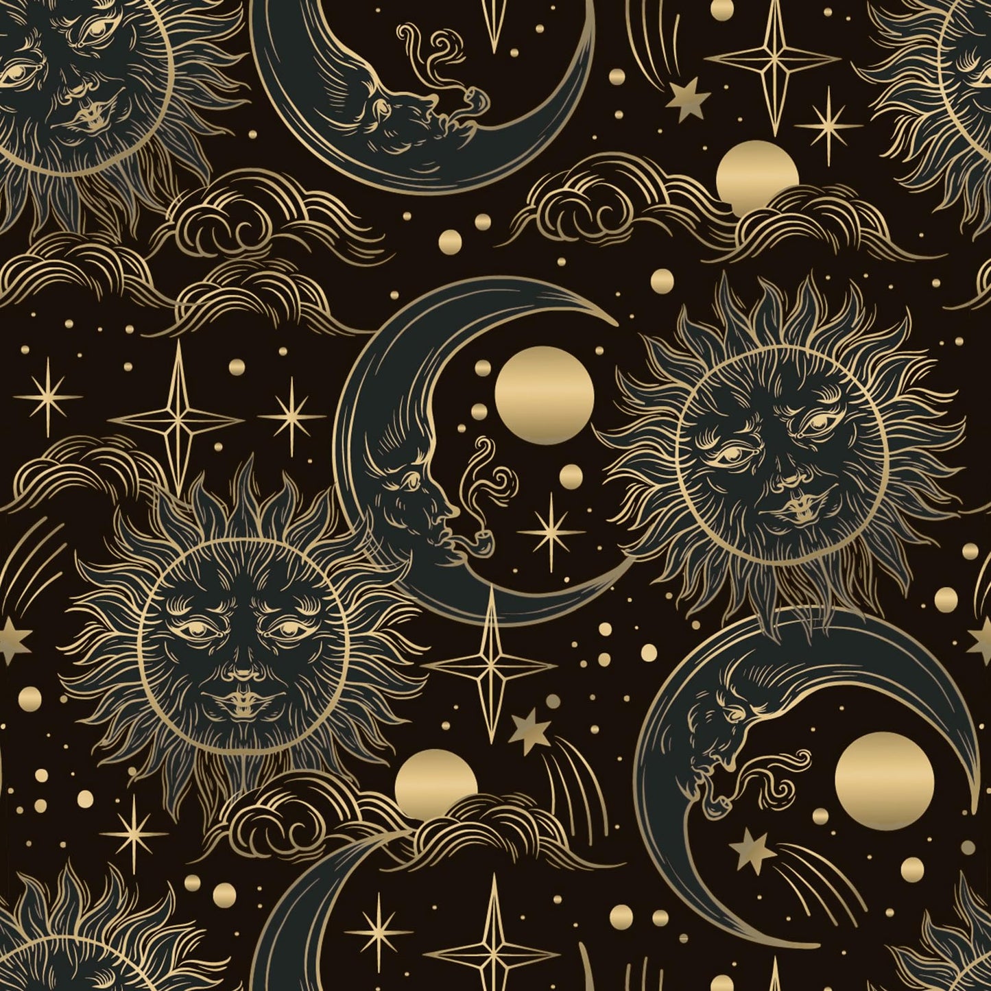WENMER Celestial Wallpaper 17.3” X 118” Gothic Peel and Stick Wallpaper Dark Brown and Yellow Contact Paper Sun/Moon/Star Wallpaper Self Adhesive Vintage Night Sky Wallpaper for Bathroom Bedroom