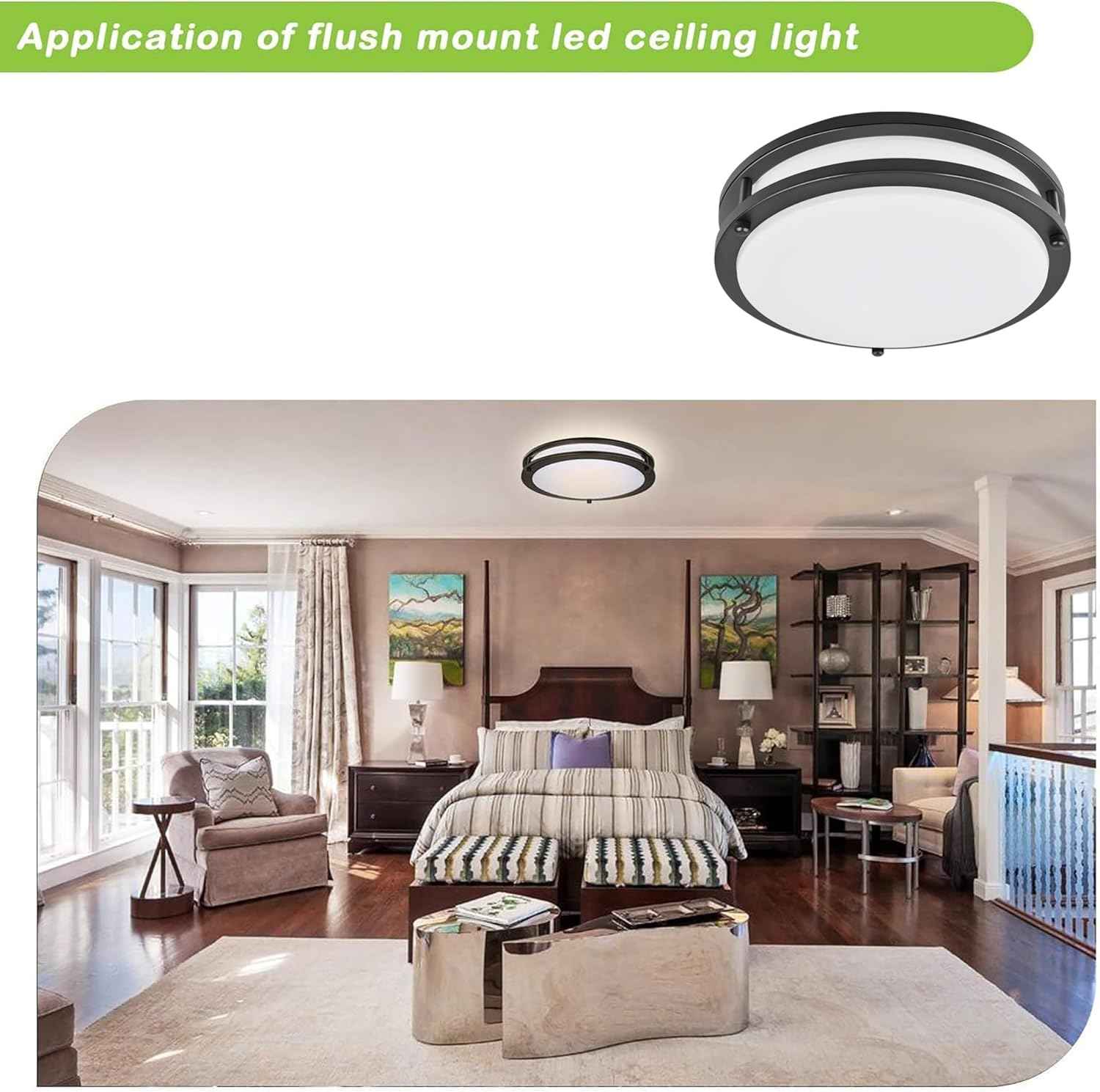 Adjustable 13-Inch Gold LED Flush Mount Ceiling Light Fixture - Dimmable 2700K-5000K for Hallway, Bathroom & Kitchen (2-Pack)